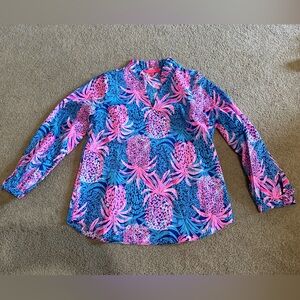 Lilly Pulitzer Sherida Top XS NWT, Borealis Blue Tropic Down Low